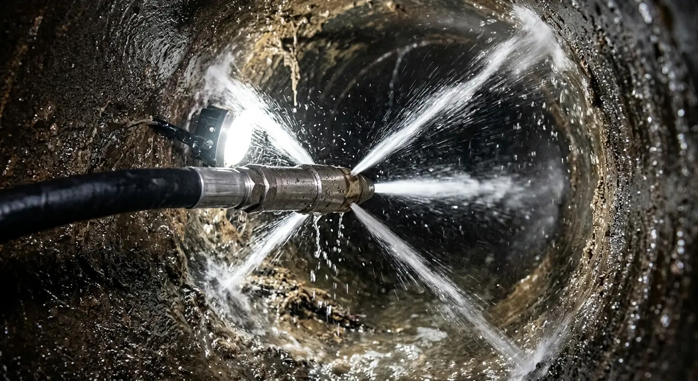 High-pressure hydro jetting nozzle cleaning sewer pipe for Sewer Line Relining in Coral Terrace